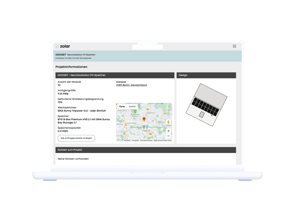 Laptop mit dem zolar Project Center ‒ Handwerk digitalisieren