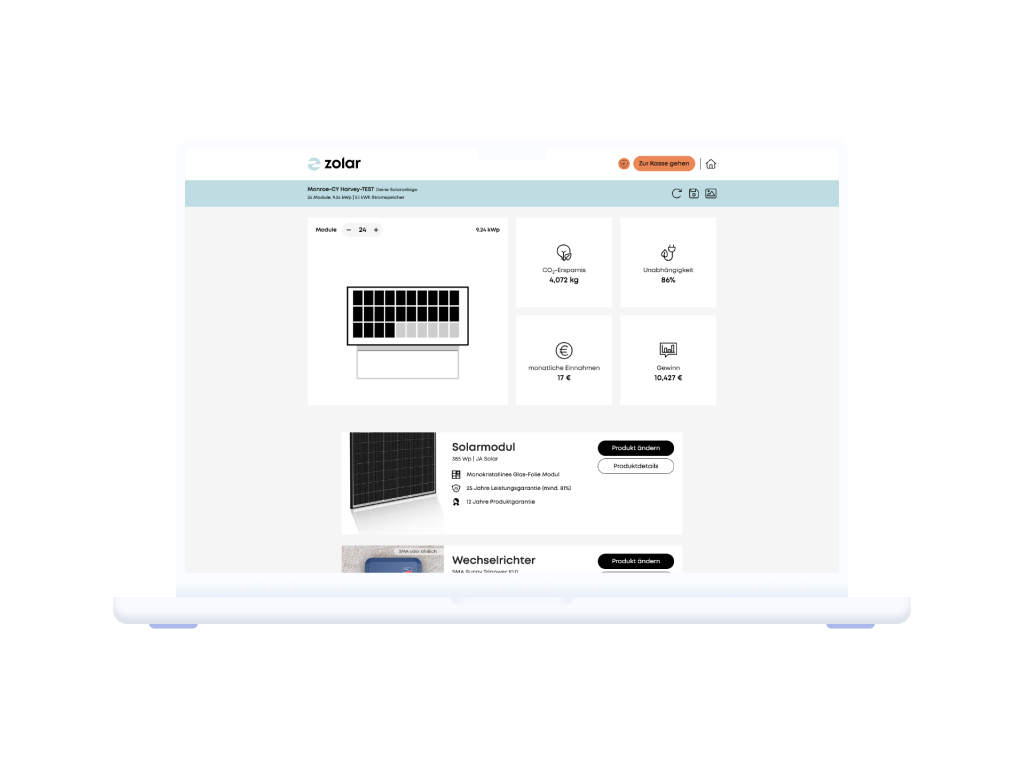 Der zolar Online-Konfigurator – Photovoltaikanlage online planen